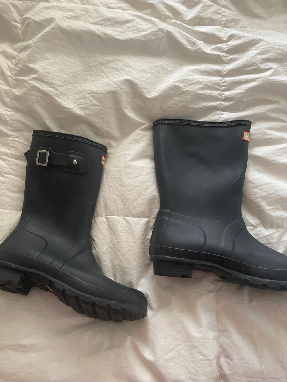 Hunter Black Short Rubber Rain Boots with Side Buckle